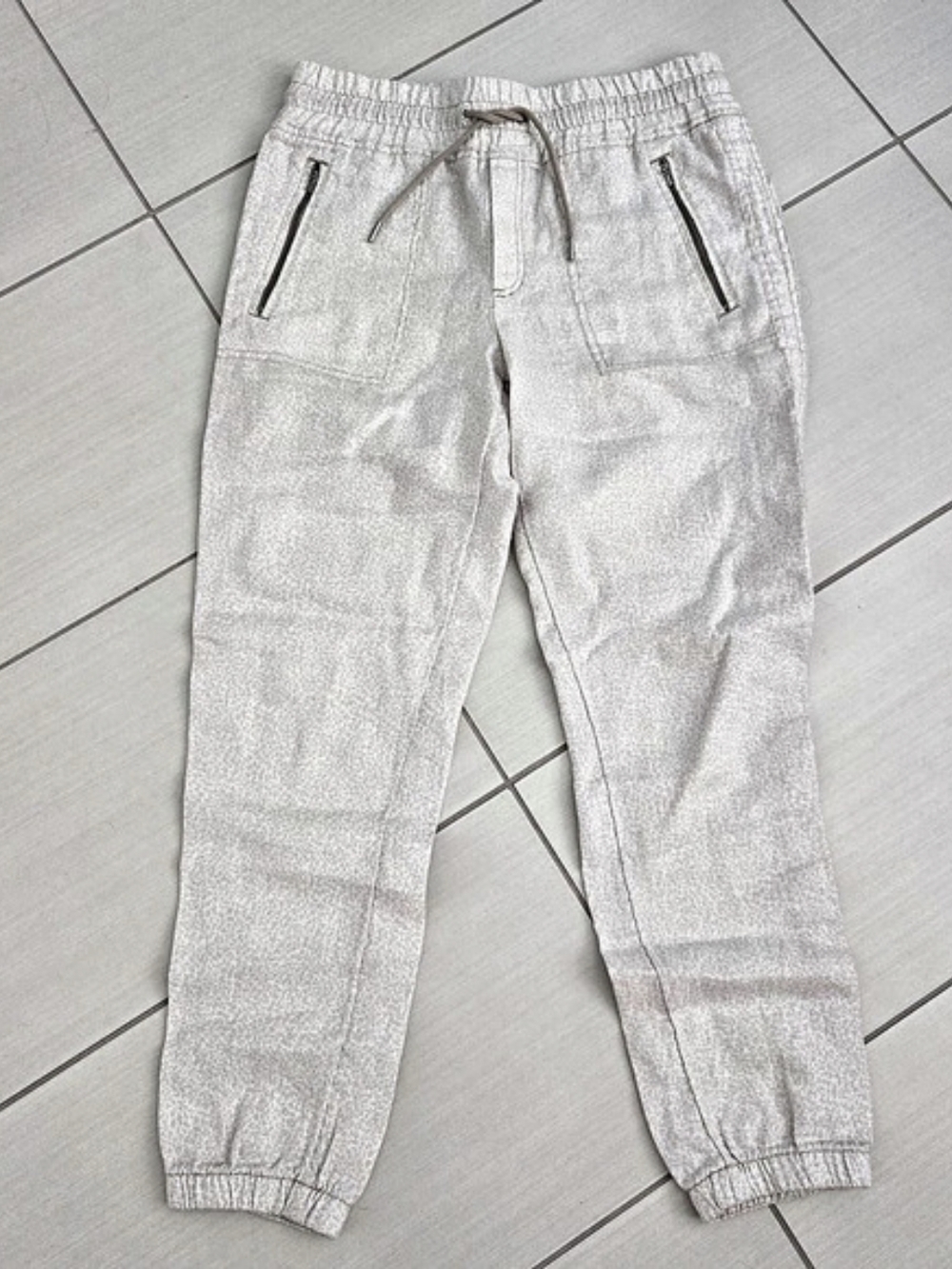 Athleta Women's Linen Jogger Pants, Cream Leopard Print, Size 8